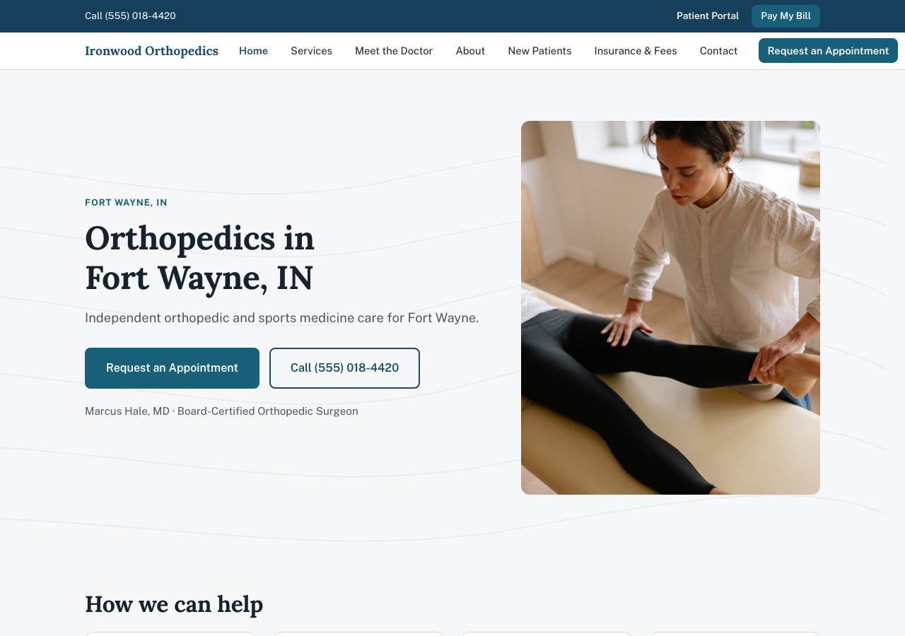 Homepage of Ironwood Orthopedics
